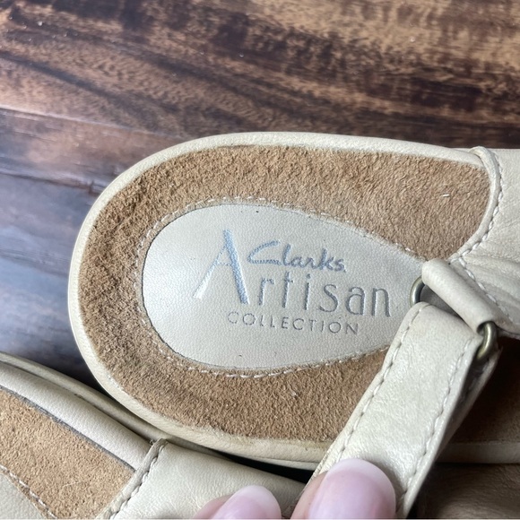 Clark Artisan Beige Leather Athletic Hook & Loop Comfort Sandal Size 10N - Picture 5 of 12